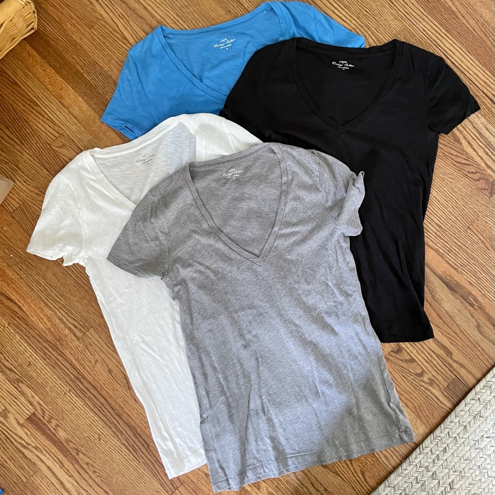 4 J Crew Vintage Cotton V-neck Tees Size XS